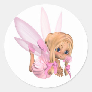 Cute Toon Ballerina Fairy in Pink - lounging Classic Round Sticker