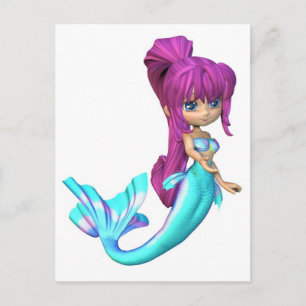Cute Toon Bright Blue Mermaid Postcard