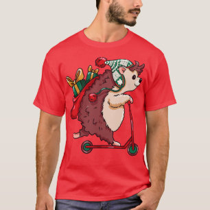 Cute toon Christmas Hedgehog on Scooter T-Shirt