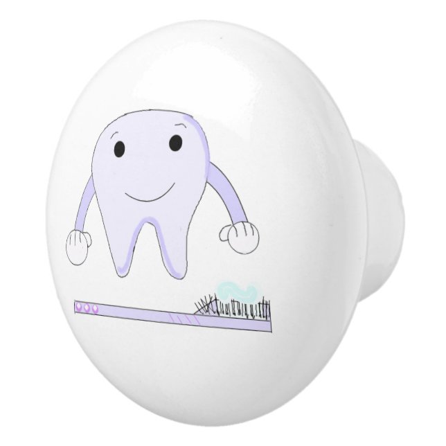 Cute Tooth and Toothbrush Ceramic Knob (Right)