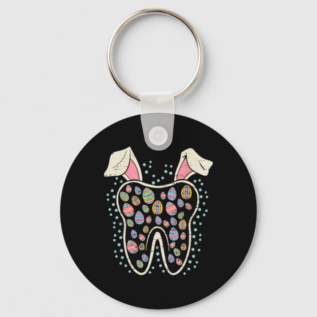 Cute Tooth Bunny Easter Funny Teeth Dentist Dental Keychain (Front)