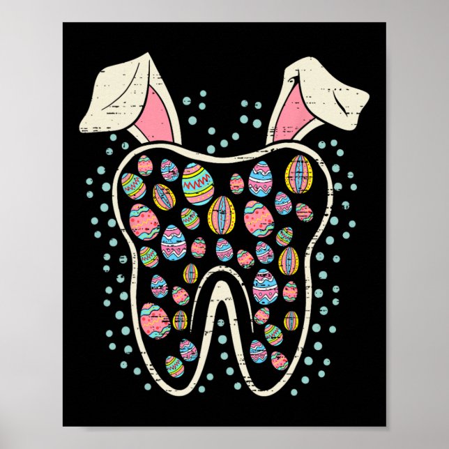 Cute Tooth Bunny Easter Funny Teeth Dentist Dental Poster (Front)