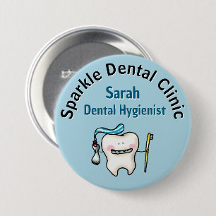 Cute Tooth Cartoon Dental Staff Custom Name 3 Inch Round Button