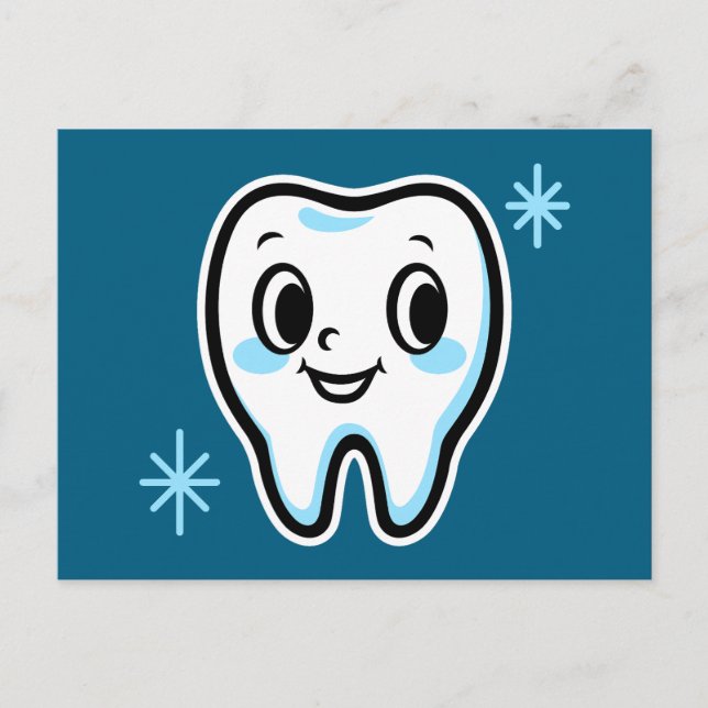 Cute tooth character holiday postcard (Front)
