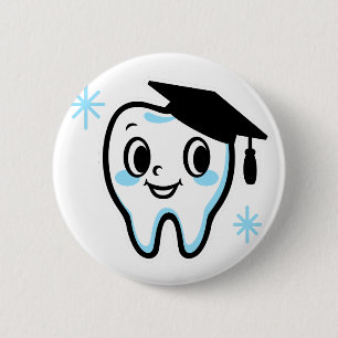 Cute tooth character wearing a mortarboard 2 inch round button