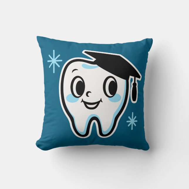 Cute tooth character wearing a mortarboard throw pillow (Front)