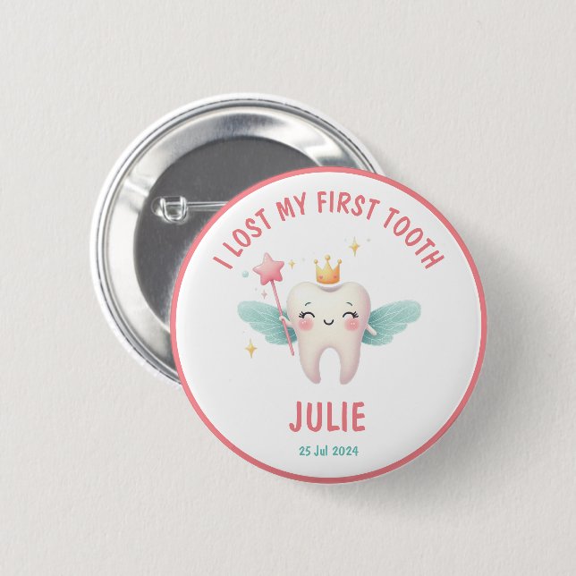 Cute Tooth Fairy 'I Lost My First Tooth' 2 Inch Round Button (Front & Back)