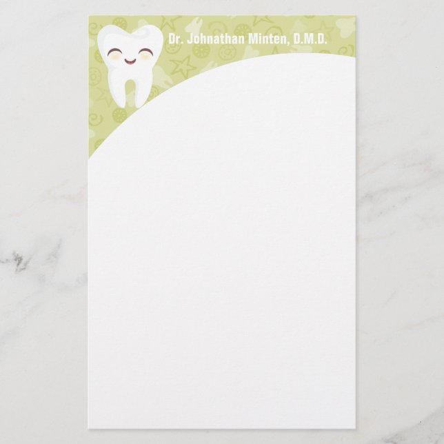 Cute Tooth - Green Personalized Stationery (Front)