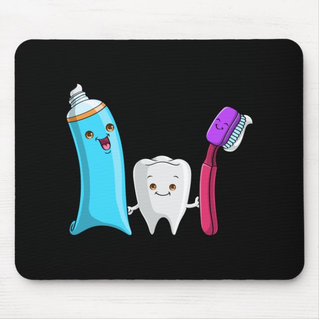 Cute tooth holding toothbrush and toot paste mouse pad (Front)