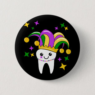Cute Tooth Jester Hat Mardi Gras _ Funny Dentist L 2 Inch Round Button