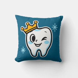 Cute tooth king character throw pillow