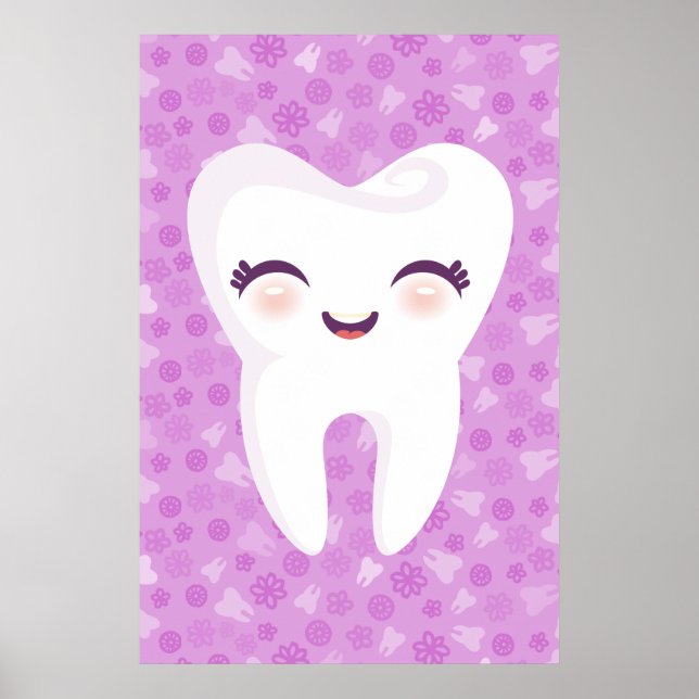 Cute Tooth on Purple Pattern Wall Art Poster (Front)
