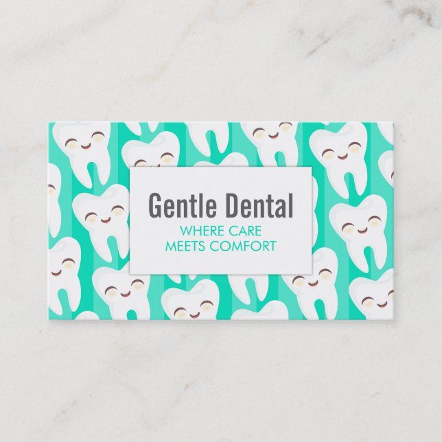 Cute Tooth Pattern - Teal Custom Business Cards (Front)