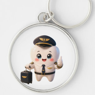 Cute Tooth Pilot Round Keychain Dental Gift