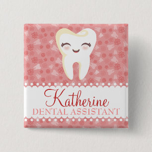 Cute Tooth - Pink Custom Name Badge Button