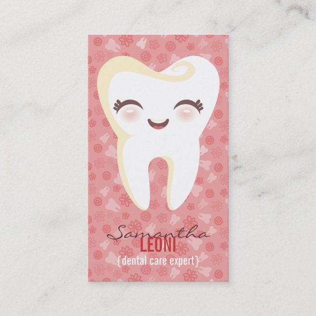 Cute Tooth - Pink Custom Vertical Business Cards (Front)