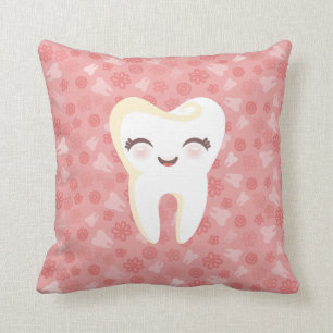 Cute Tooth - Pink Decorative Throw Pillow