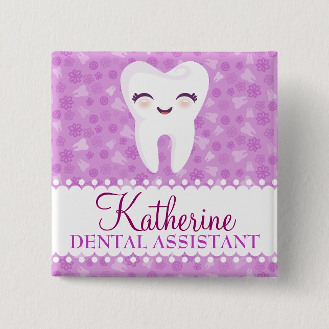 Cute Tooth - Purple Custom Name Badge Button (Front)