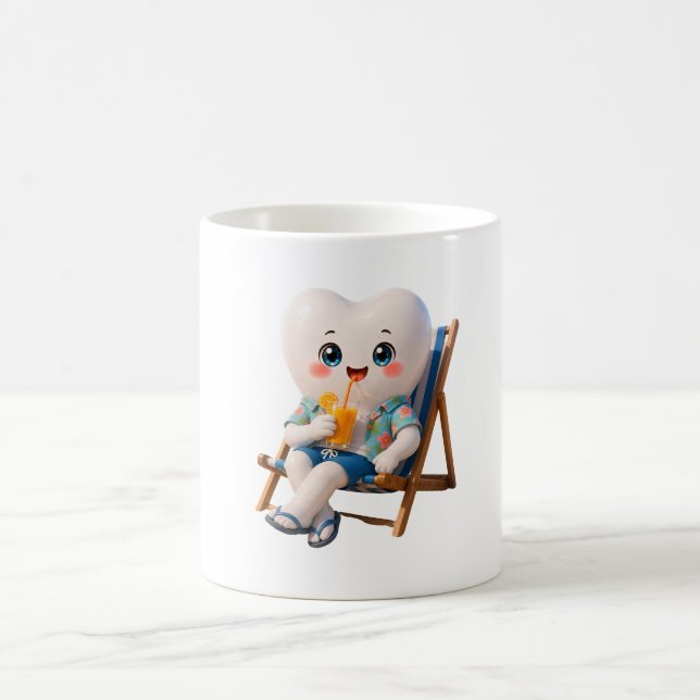 Cute Tooth Relaxing on Beach Coffee Mug | Fun Dent (Center)