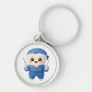 Cute Tooth Surgeon Round Keychain – Funny Dentist