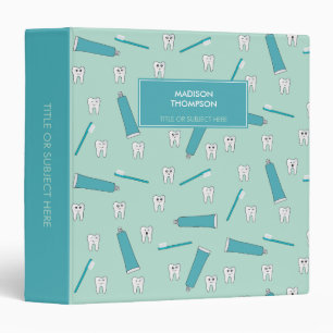 Cute Tooth Teal Mint Toothpaste Toothbrush Pattern Binder