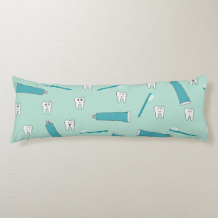 Cute Tooth Teal Mint Toothpaste Toothbrush Pattern Body Pillow