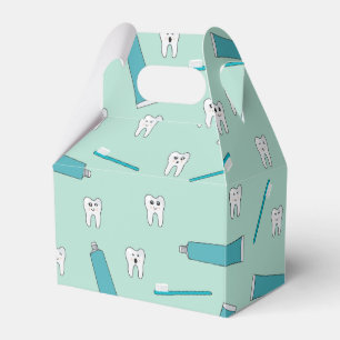 Cute Tooth Teal Mint Toothpaste Toothbrush Pattern Favor Box