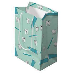 Cute Tooth Teal Mint Toothpaste Toothbrush Pattern Medium Gift Bag
