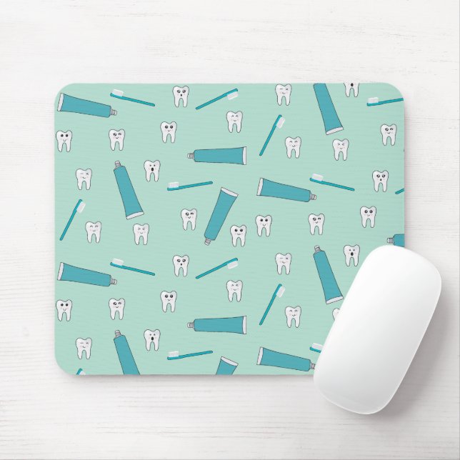 Cute Tooth Teal Mint Toothpaste Toothbrush Pattern Mouse Pad (With Mouse)