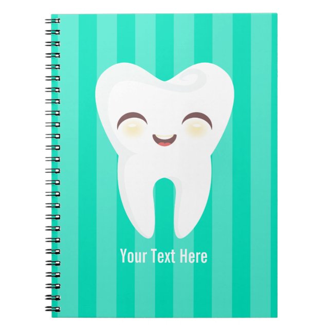Cute Tooth - Teal Stripes Custom Notebook (Front)