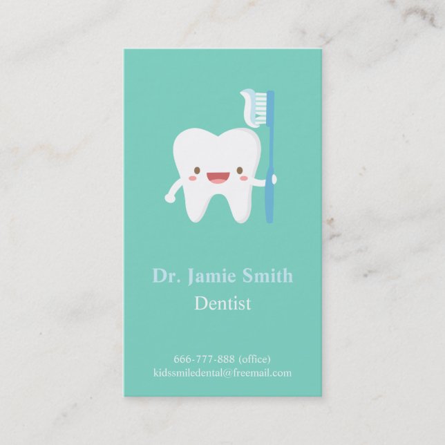 Cute Tooth Toothbrush Kids Dental Business Cards (Front)