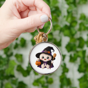 Cute Tooth Witch Halloween Round Keychain