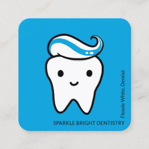 Cute Tooth with Toothpaste Dentist Dental Square Business Card
