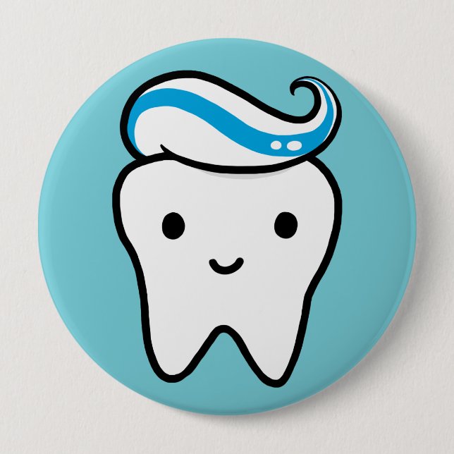 Cute Tooth with Toothpaste | Kawaii Cartoon Molar 4 Inch Round Button (Front)