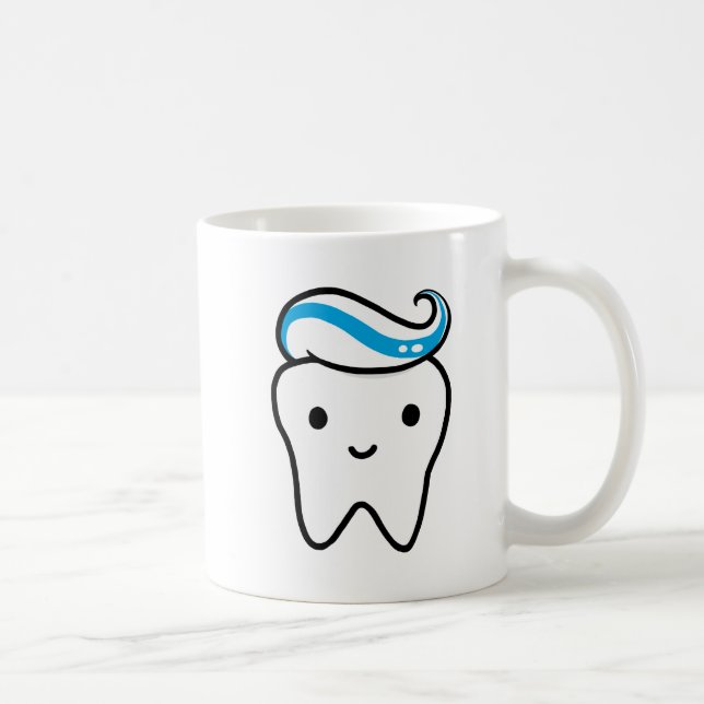 Cute Tooth with Toothpaste Kawaii Molar Coffee Mug (Right)