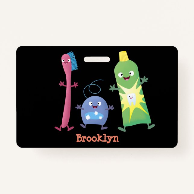 Cute toothbrush toothpaste dental floss cartoon badge (Front)