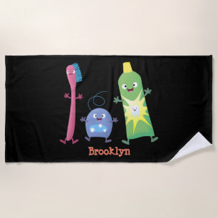Cute toothbrush toothpaste dental floss cartoon beach towel