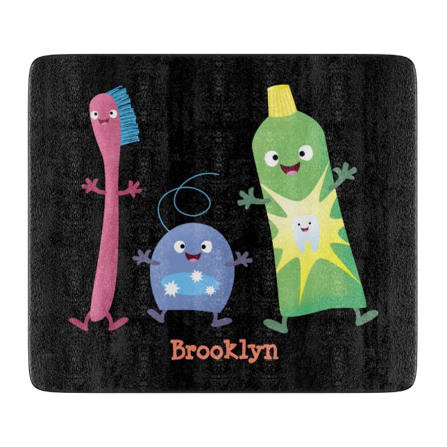 Cute toothbrush toothpaste dental floss cartoon cutting board (Front)
