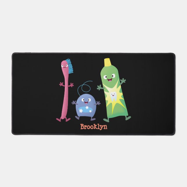 Cute toothbrush toothpaste dental floss cartoon desk mat (Front)