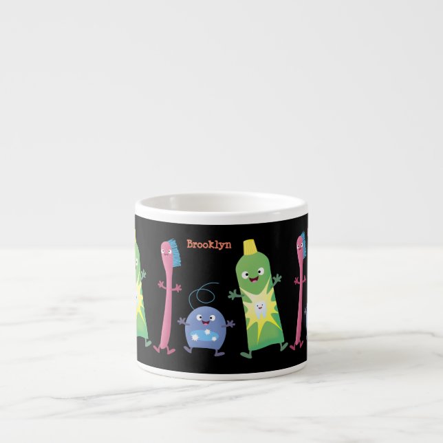 Cute toothbrush toothpaste dental floss cartoon espresso cup (Front)