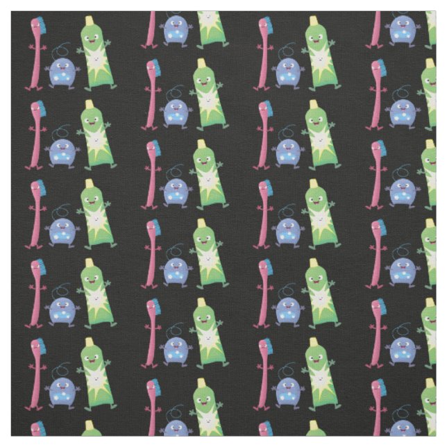 Cute toothbrush toothpaste dental floss cartoon fabric (Swatch)