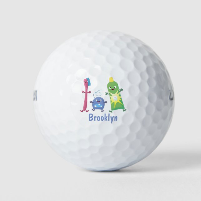 Cute toothbrush toothpaste dental floss cartoon golf balls (Front)