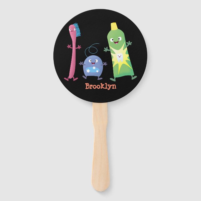 Cute toothbrush toothpaste dental floss cartoon hand fan (Front)