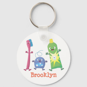 Cute toothbrush toothpaste dental floss cartoon keychain