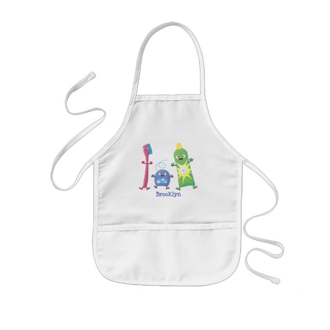 Cute toothbrush toothpaste dental floss cartoon kids apron (Front)