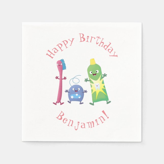 Cute toothbrush toothpaste dental floss cartoon napkin (Front)