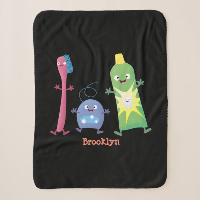 Cute toothbrush toothpaste dental floss cartoon  sherpa blanket (Front)