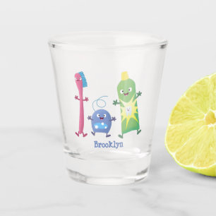 Cute toothbrush toothpaste dental floss cartoon shot glass