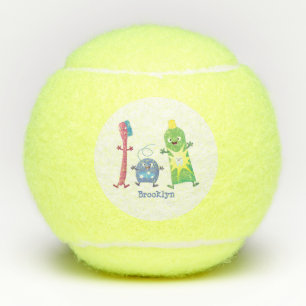 Cute toothbrush toothpaste dental floss cartoon tennis balls