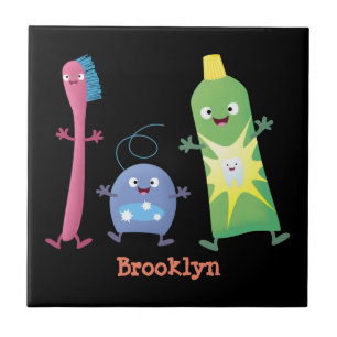 Cute toothbrush toothpaste dental floss cartoon tile